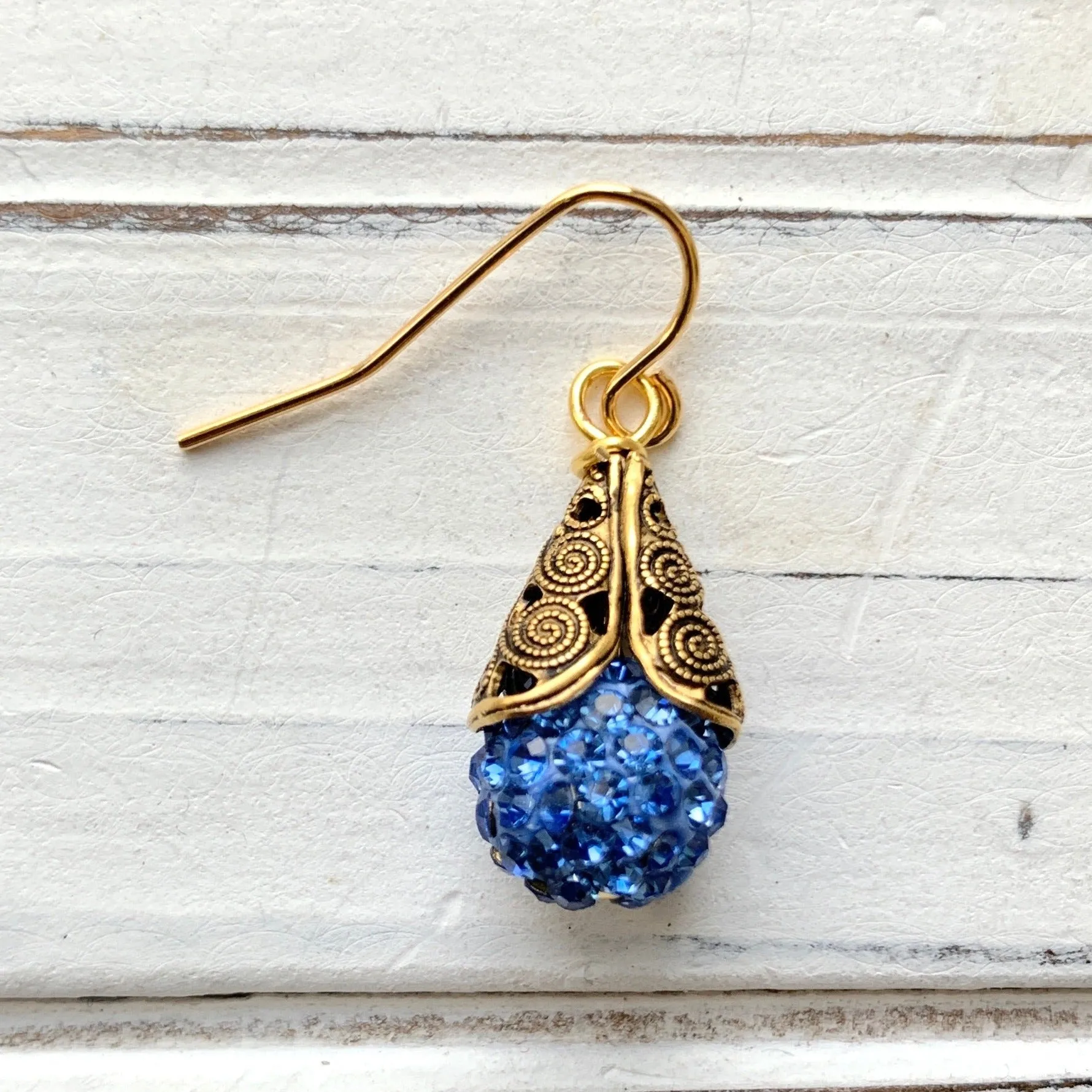 Filigree Bead Cap Rhinestone Earrings - Color Choices