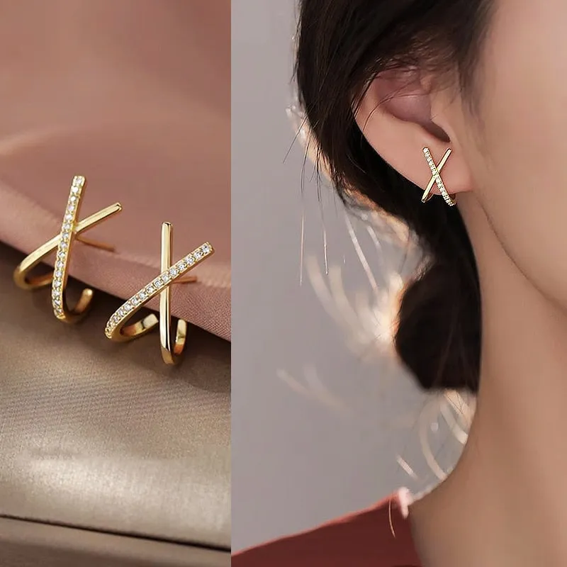 Flower Earrings For Women Sparkling Zircon Ear Pendant Green Color Fashion Korean Cuff Clip Earrings Wedding Party Jewelry Gifts