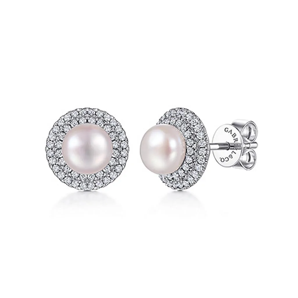 Gabriel & Co 14K White Gold Diamond & Pearl Earrings