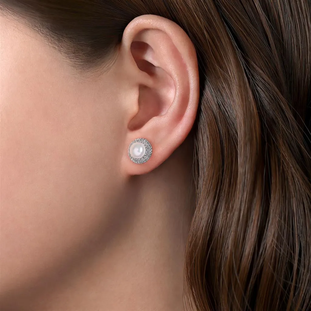 Gabriel & Co 14K White Gold Diamond & Pearl Earrings