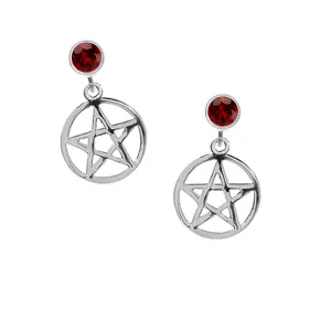 Garnet Pentagram Stud Drop Earrings