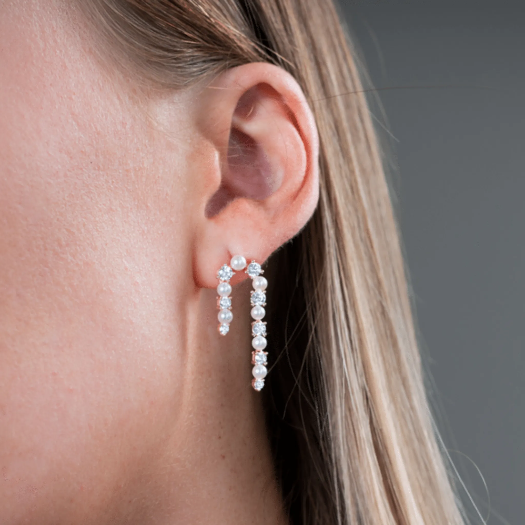 Georgini Noel Nights Candy Cane Pearl Earrings Rose Gold