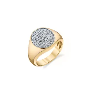 GOLD & DIAMOND SMALL ROUND PAVE SIGNET RING