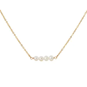 Gold Necklace with Freshwater Pearl Link