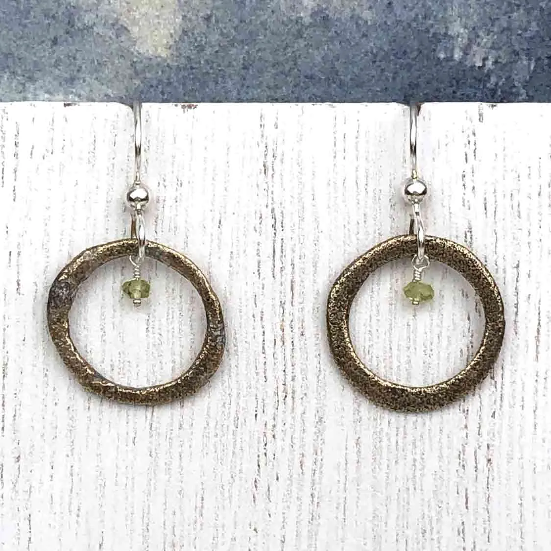 Gold to Red Bronze Celtic Ring Money Earrings with Genuine Peridot | Artifact #6561