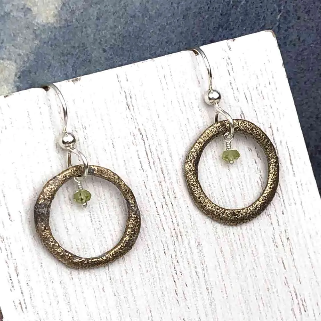 Gold to Red Bronze Celtic Ring Money Earrings with Genuine Peridot | Artifact #6561