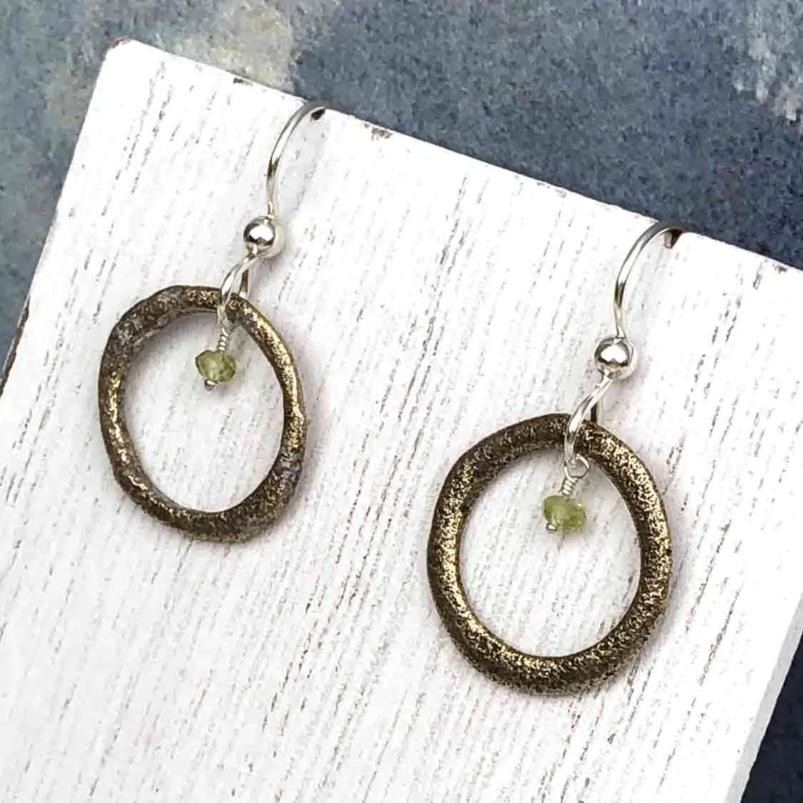 Gold to Red Bronze Celtic Ring Money Earrings with Genuine Peridot | Artifact #6561