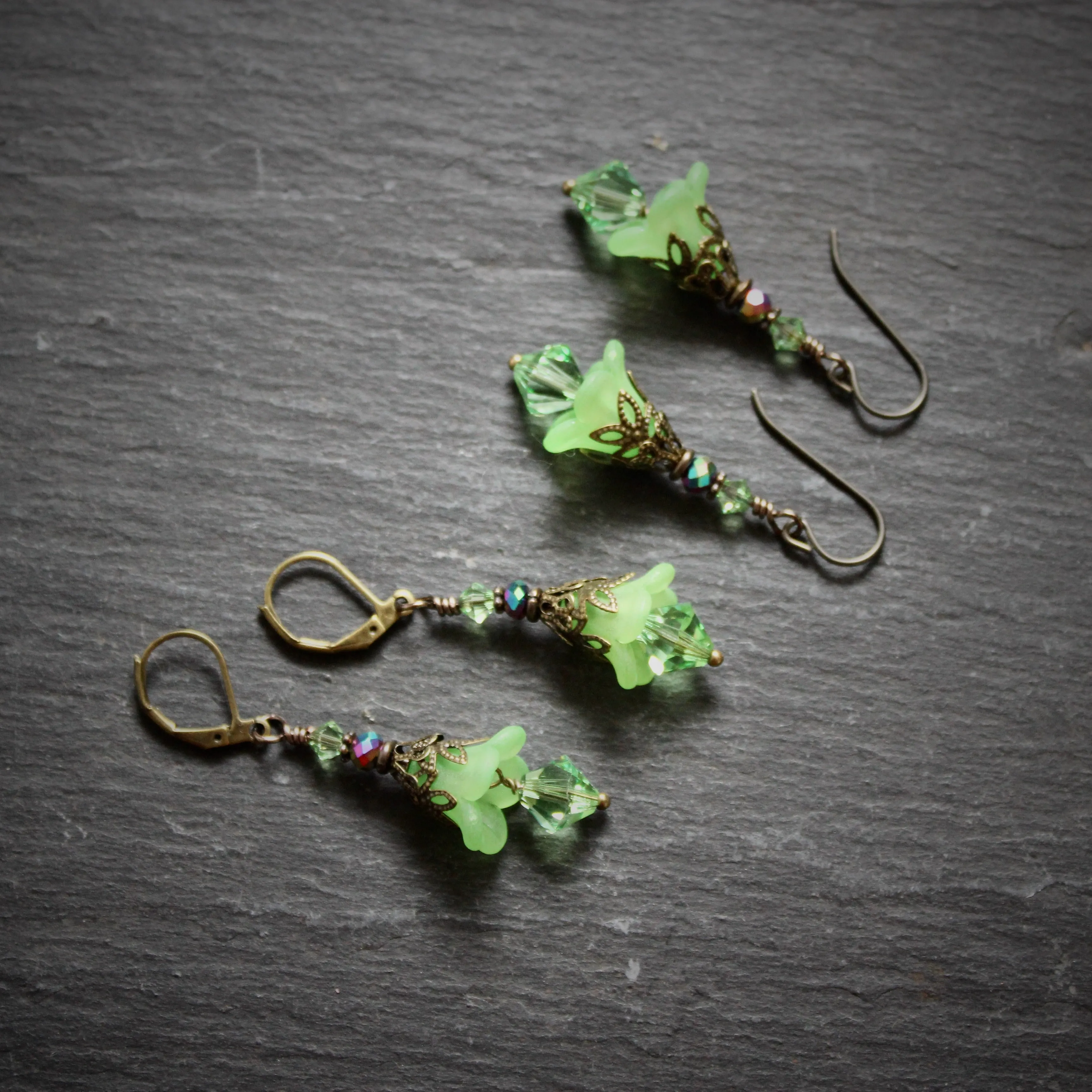 Green Hellebore Fairy Flower Earrings