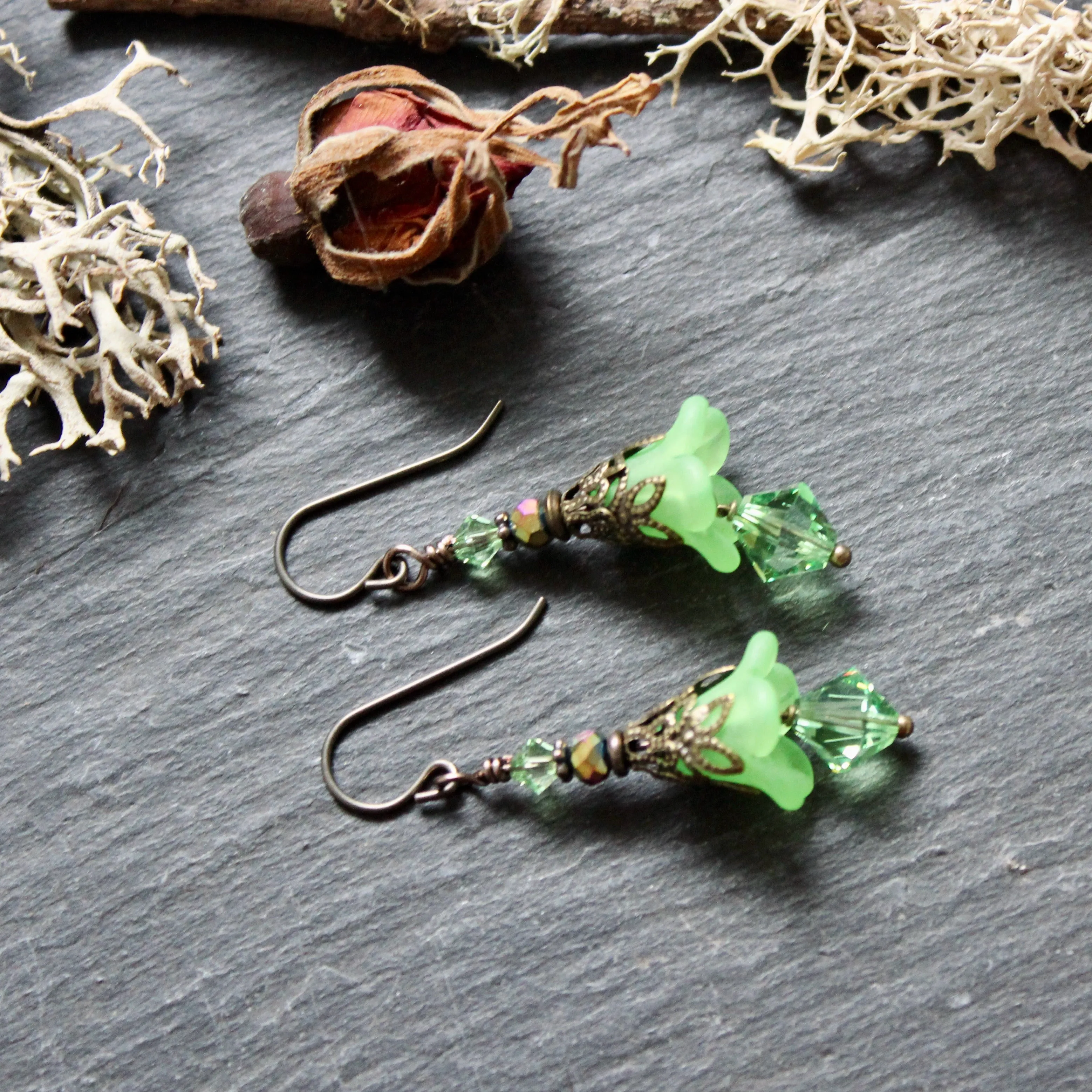 Green Hellebore Fairy Flower Earrings
