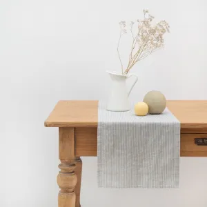 Grey Blue Pinstripe Rustic Linen Table Runner