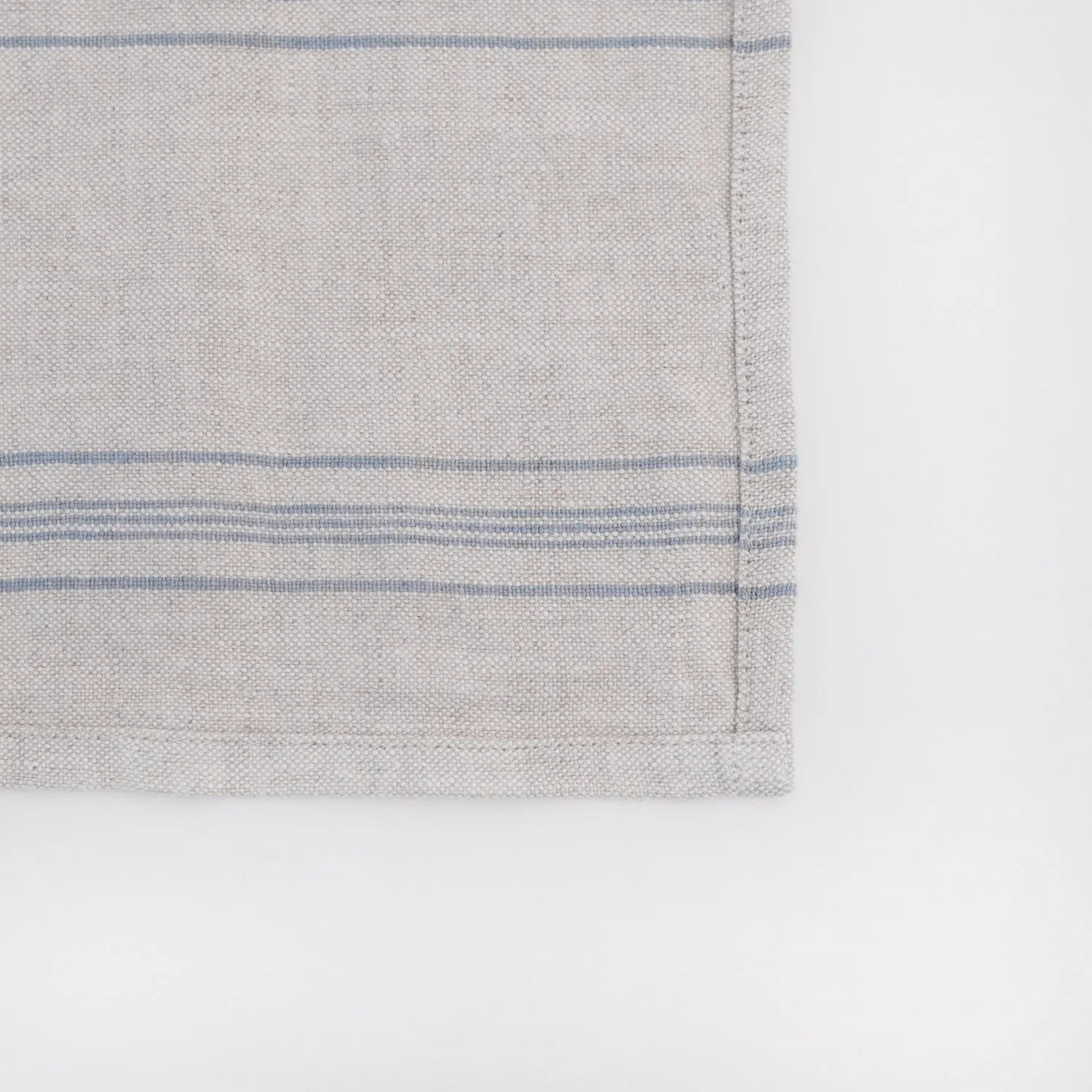 Grey Blue Wide Stripe Rustic Linen Table Runner