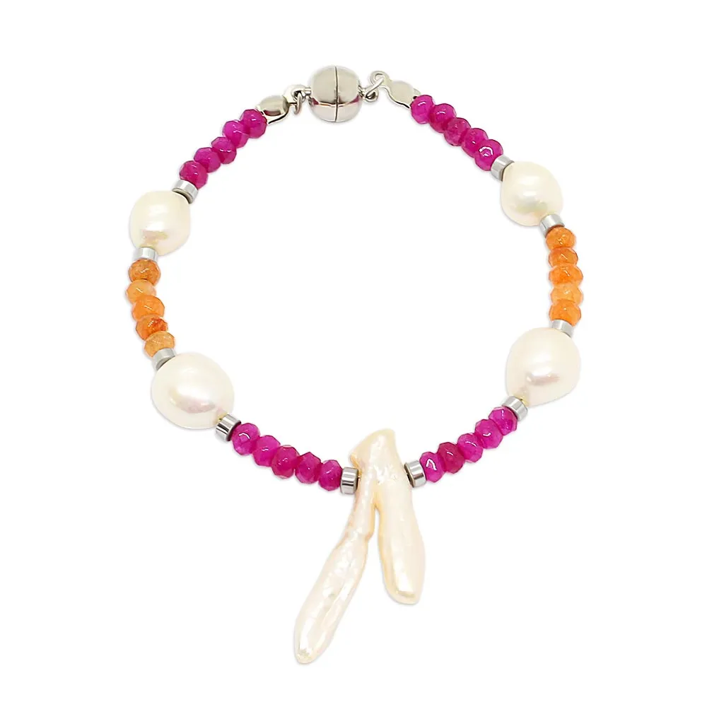 Halley Multi Coloured Semi Precious Stone and Pearl Bracelet