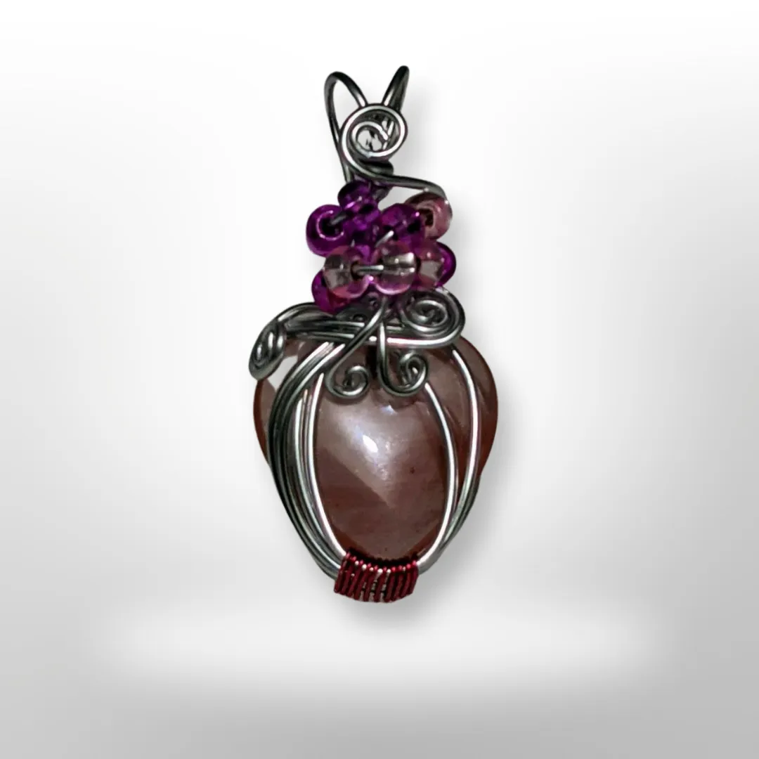 Heart, Cherry Quartz , 45mm pendant