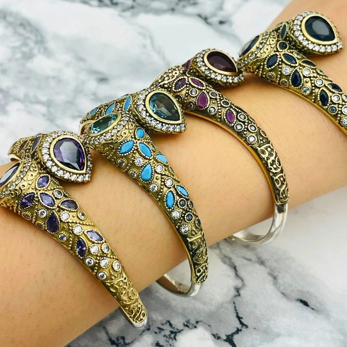 Istanbul Jewelry | Handmade Aquamarine Drop Ottoman Silver Bracelet