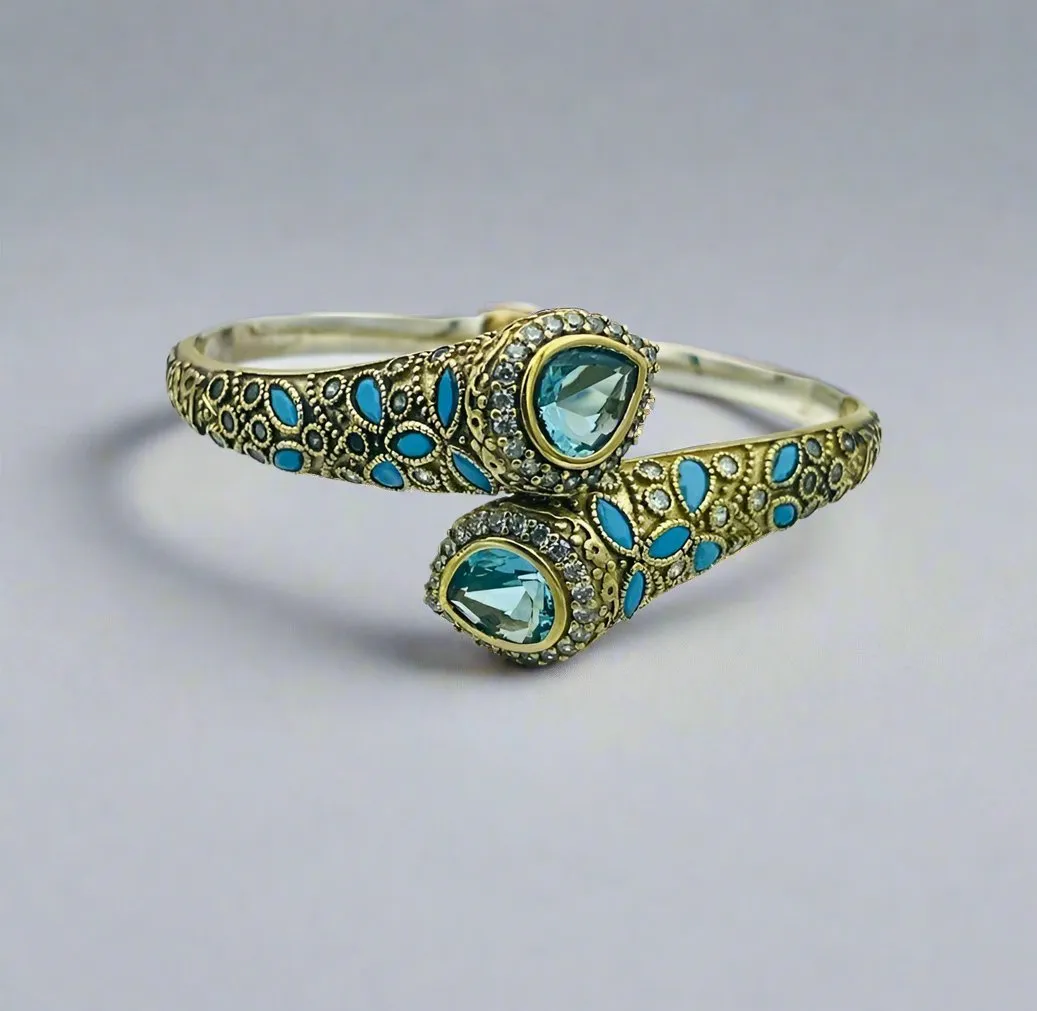 Istanbul Jewelry | Handmade Aquamarine Drop Ottoman Silver Bracelet