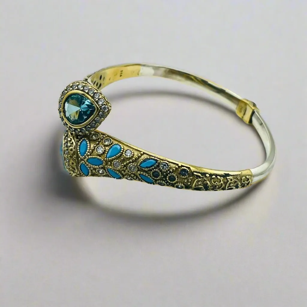 Istanbul Jewelry | Handmade Aquamarine Drop Ottoman Silver Bracelet