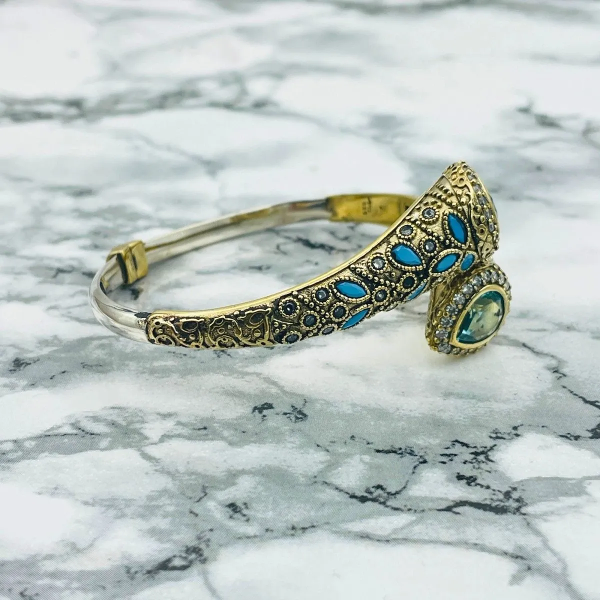 Istanbul Jewelry | Handmade Aquamarine Drop Ottoman Silver Bracelet