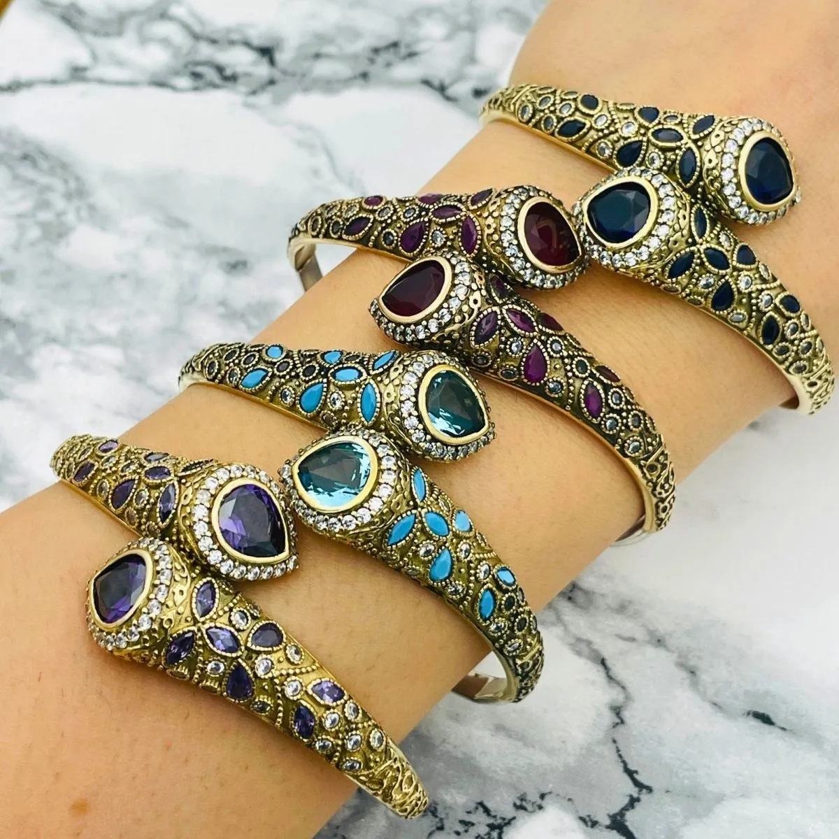 Istanbul Jewelry | Handmade Aquamarine Drop Ottoman Silver Bracelet