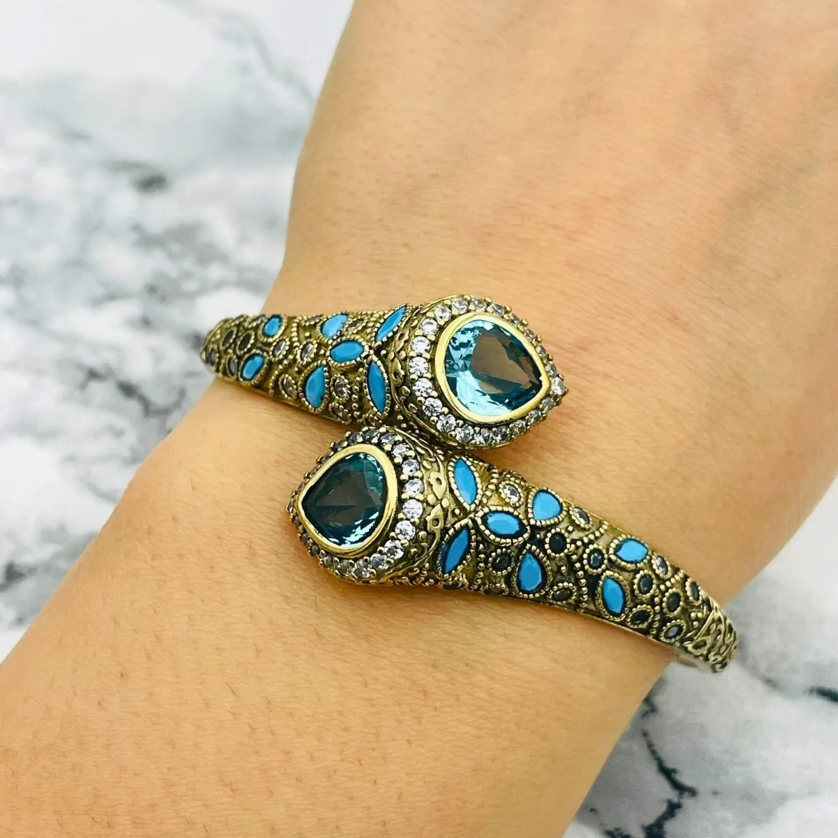 Istanbul Jewelry | Handmade Aquamarine Drop Ottoman Silver Bracelet