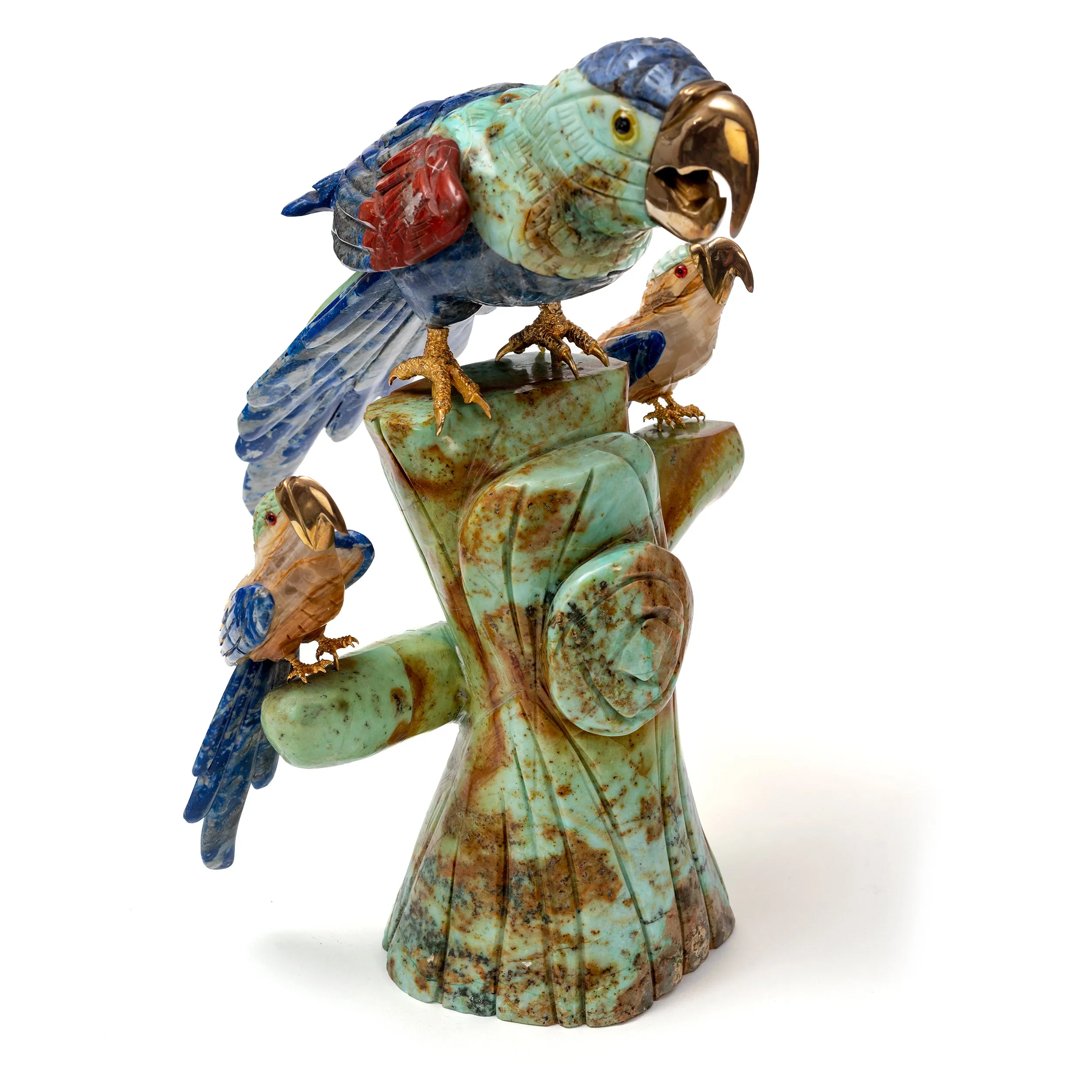 Lapis Lazuli Parrot Statue Trio | Artisan Decor Set | From the Chilean Highlands