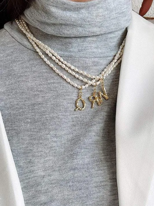 Large Initial Natural Pearl Necklace