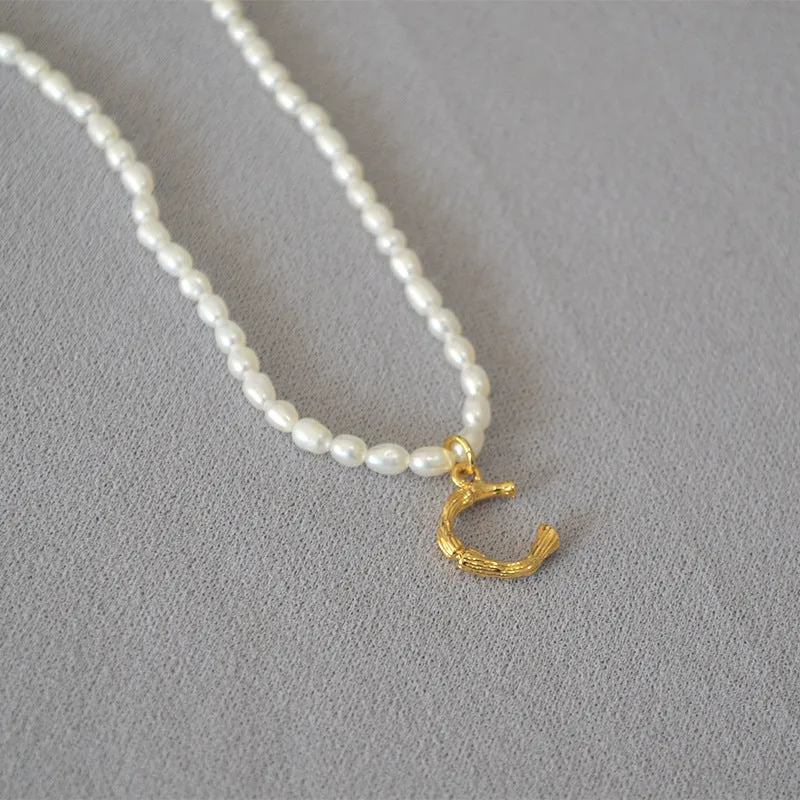 Large Initial Natural Pearl Necklace