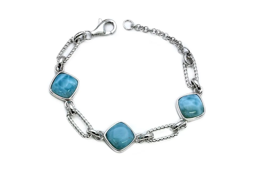 Larimar Three 12mm Cushion Cut Dominica Bracelet