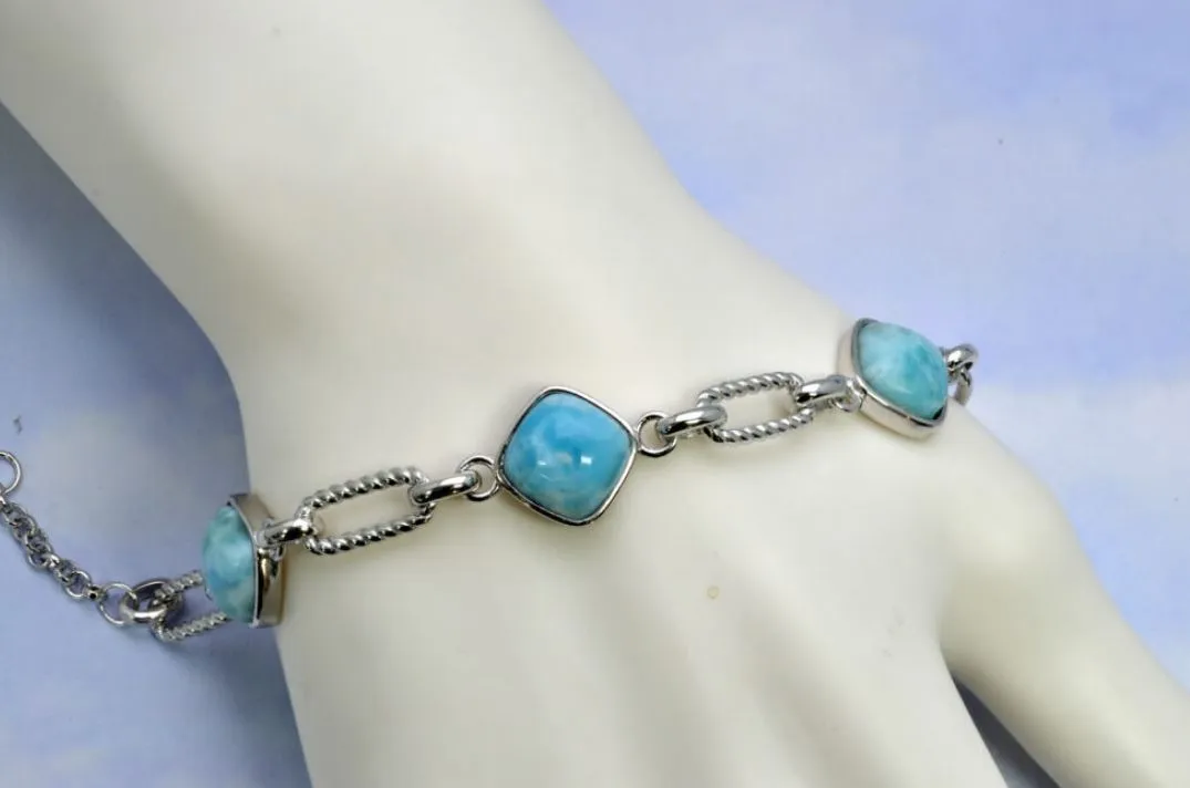 Larimar Three 12mm Cushion Cut Dominica Bracelet