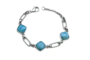 Larimar Three 12mm Cushion Cut Dominica Bracelet