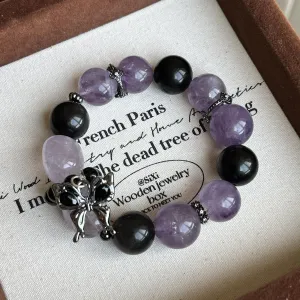 Lavender Amethyst and Obsidian Butterfly Bracelet