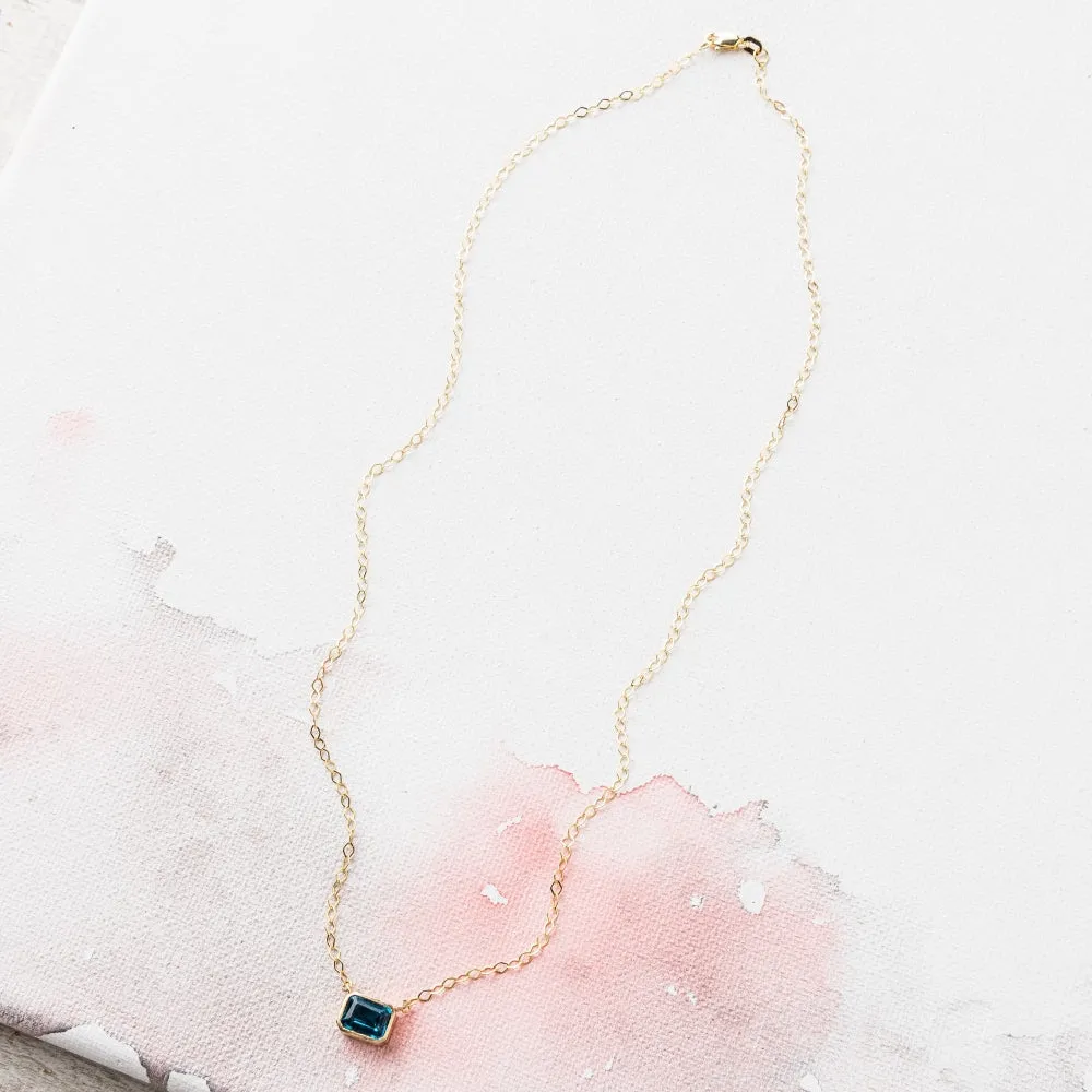London Blue Topaz East-West Emerald Necklace in 14k Gold