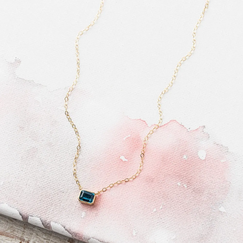 London Blue Topaz East-West Emerald Necklace in 14k Gold
