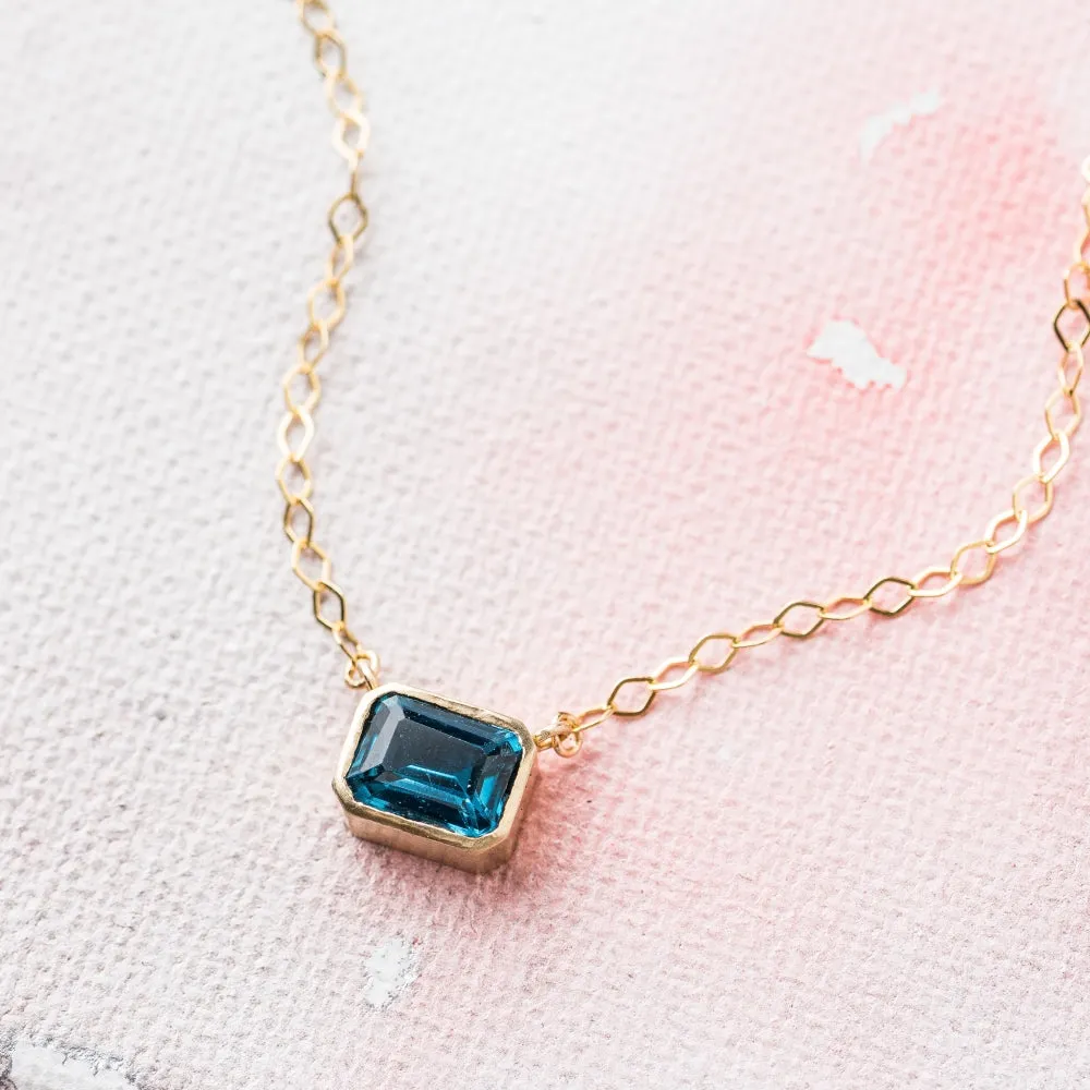 London Blue Topaz East-West Emerald Necklace in 14k Gold