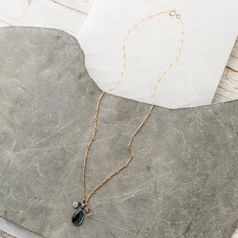 London Blue Topaz Necklace with White Topaz and Champagne Zircon