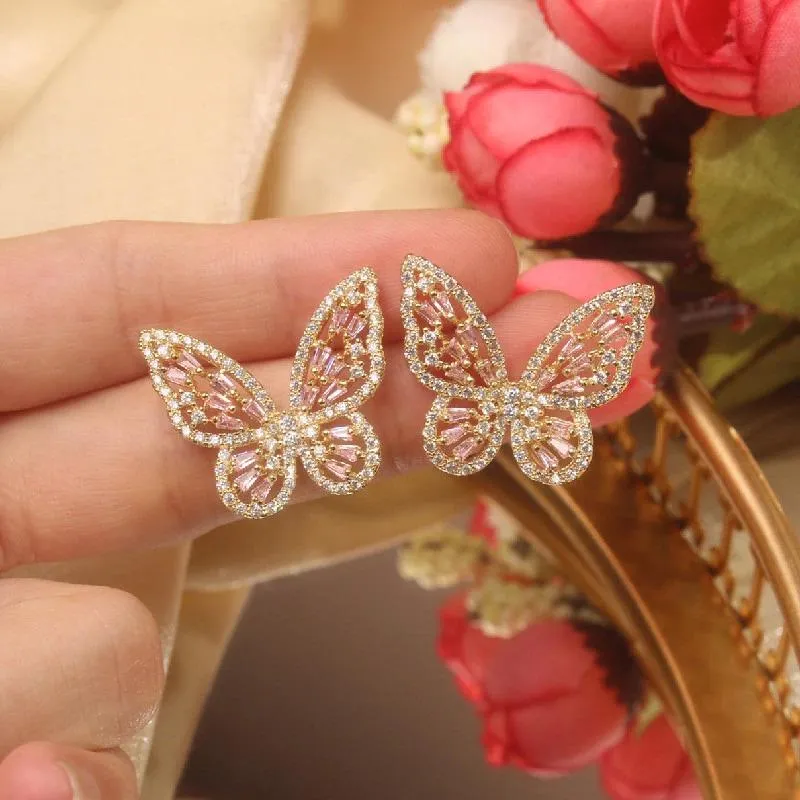 Luxurious Zircon Adorned Butterfly Earrings