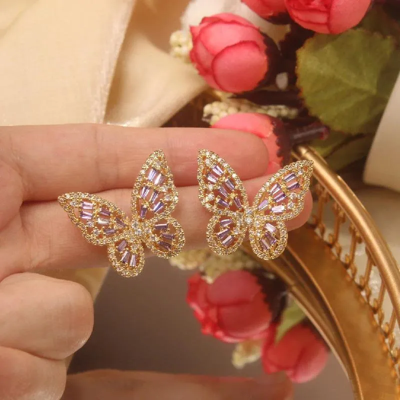 Luxurious Zircon Adorned Butterfly Earrings