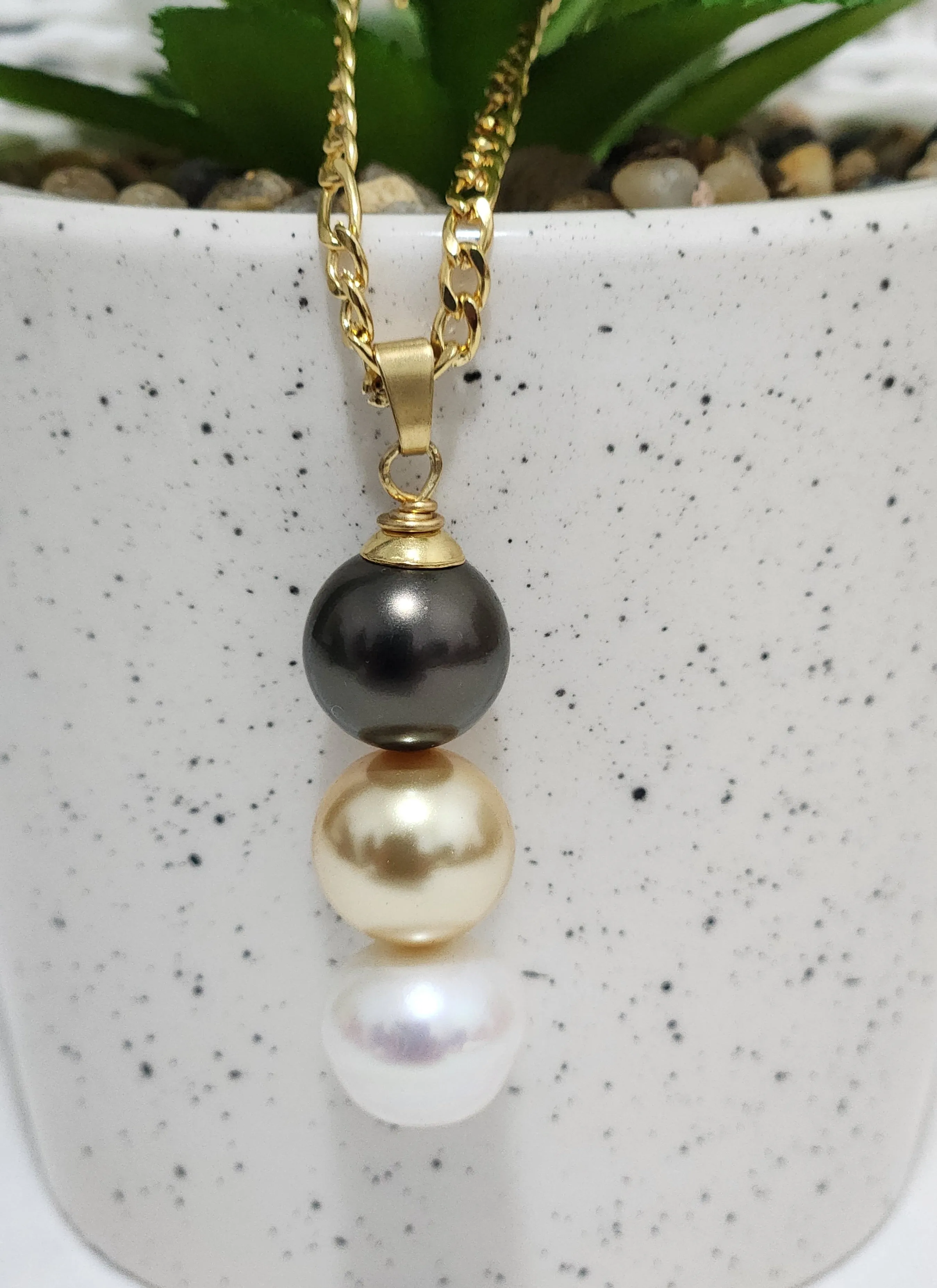 MANIA - Premium Mixtures of Natural Black Pearls and Gold n White Swarovski Necklace