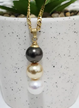 MANIA - Premium Mixtures of Natural Black Pearls and Gold n White Swarovski Necklace