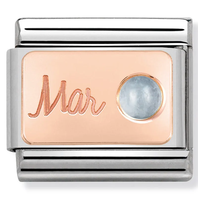 March (Aquamarine) Birthstone Rose Gold Charm