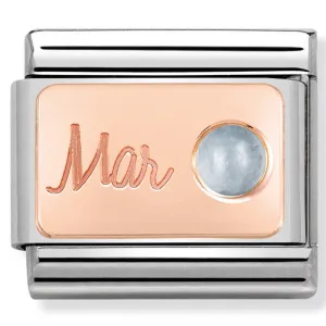 March (Aquamarine) Birthstone Rose Gold Charm