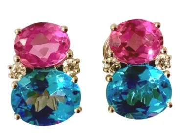 Medium GUM DROP™ Earrings with Blue Topaz Peridot and Diamonds