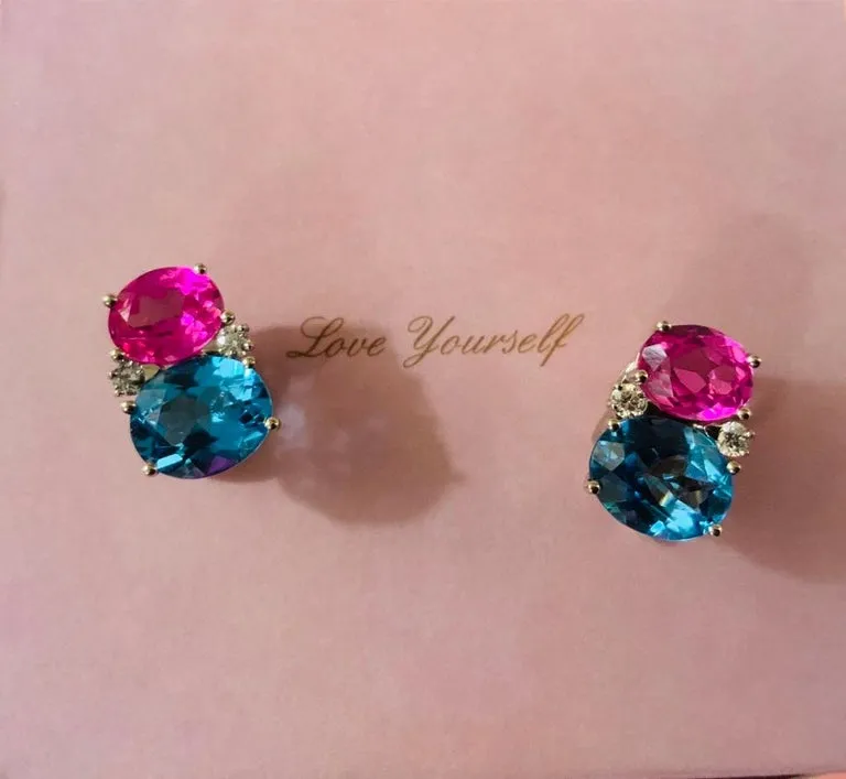 Medium GUM DROP™ Earrings with Blue Topaz Peridot and Diamonds