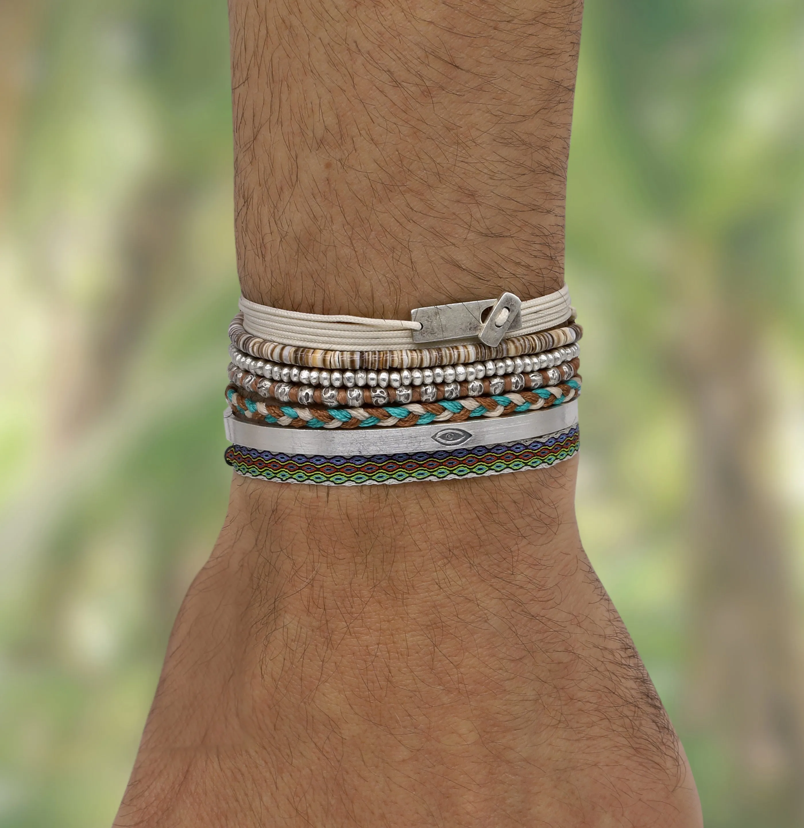 Multi Wraps String Bracelet With Sterling Silver Button (Black)