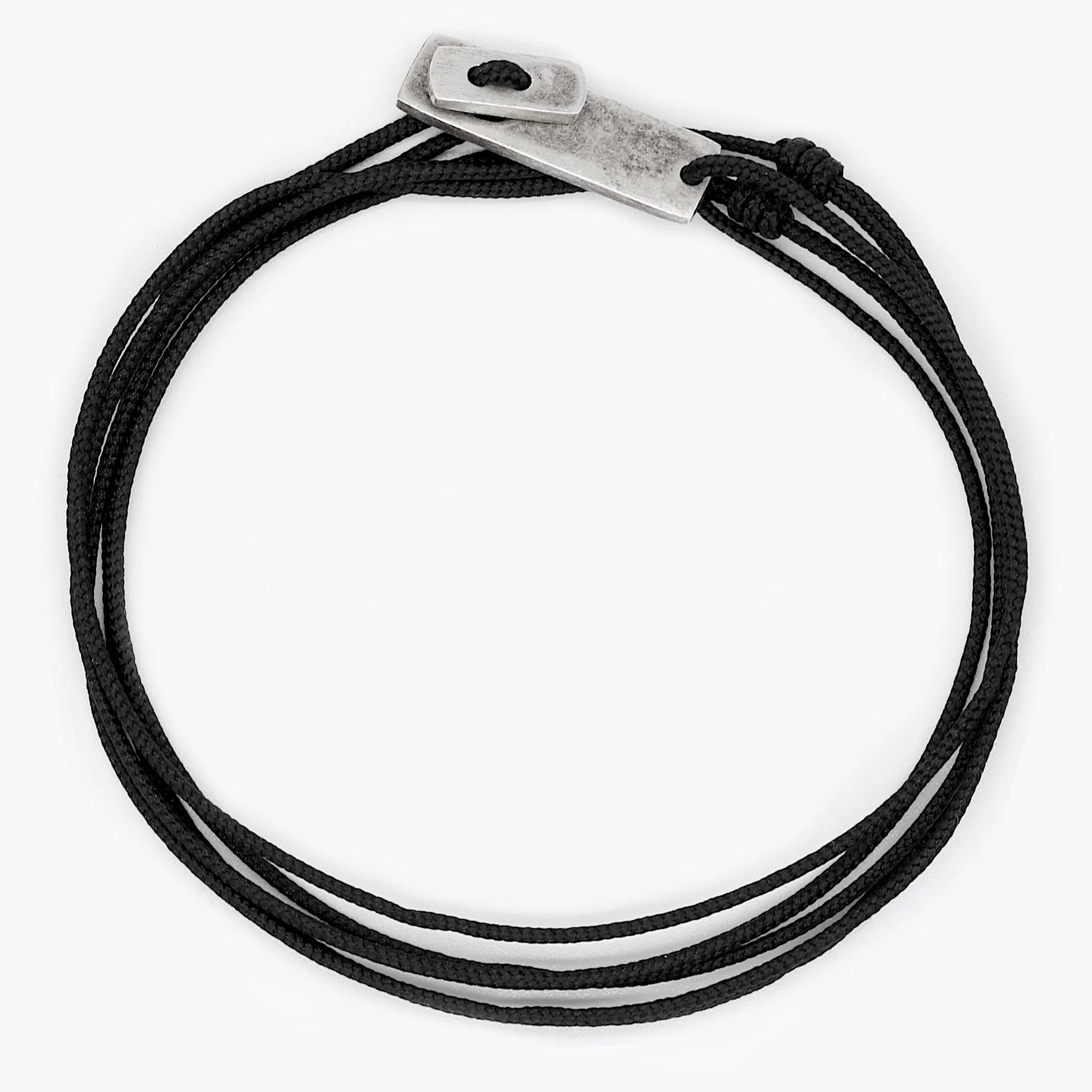 Multi Wraps String Bracelet With Sterling Silver Button (Black)