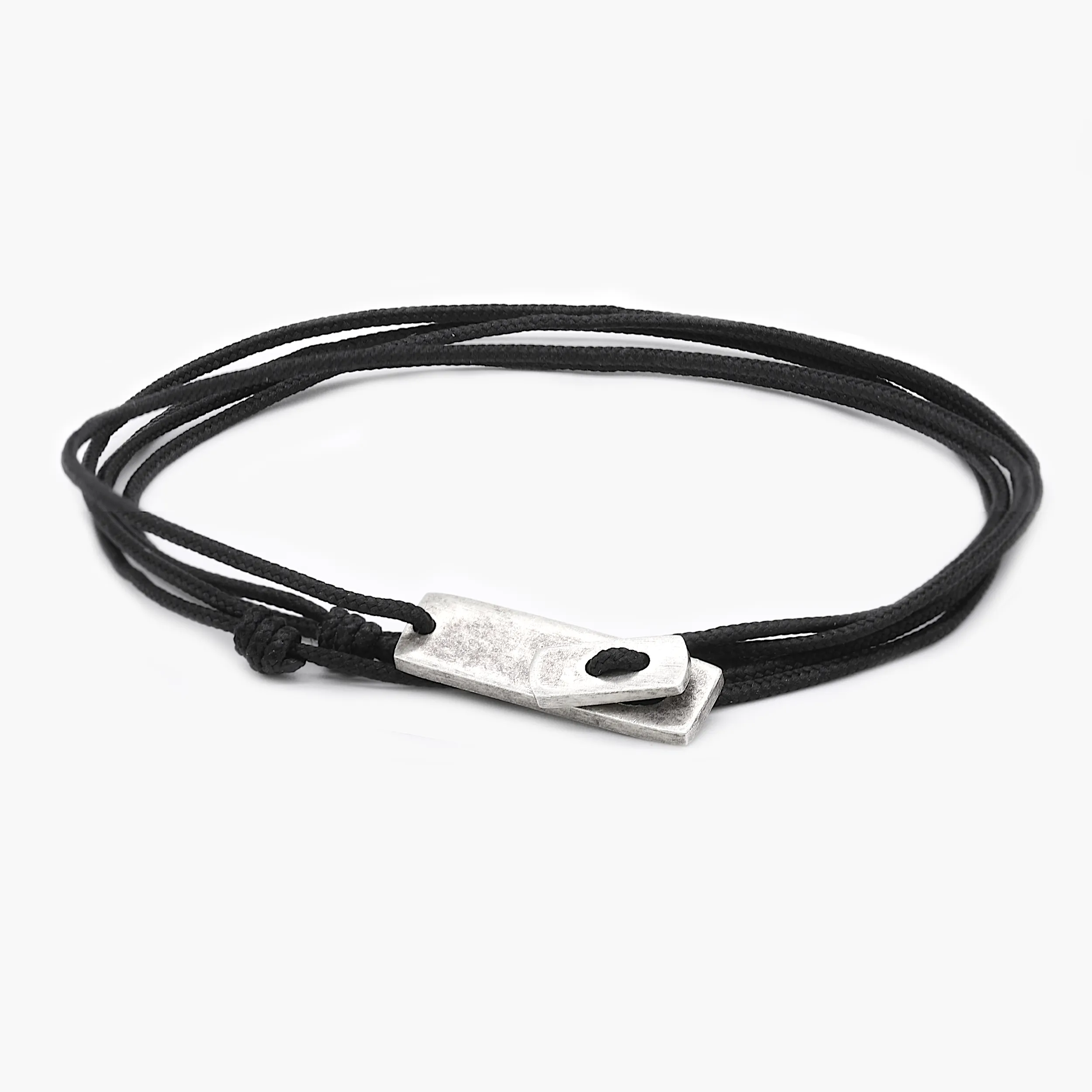 Multi Wraps String Bracelet With Sterling Silver Button (Black)