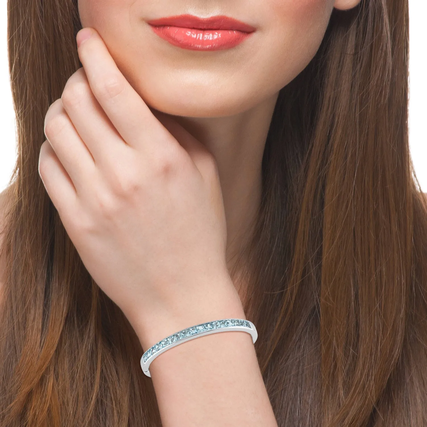 Natural Aquamarine Gemstone Cuff Bracelet In 14k White Gold Jewelry