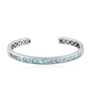 Natural Aquamarine Gemstone Cuff Bracelet In 14k White Gold Jewelry