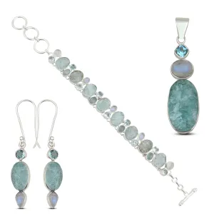 Natural Aquamarine Jewelry Set 925 Sterling Silver