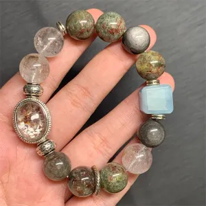 Natural Phantom Quartz & Aquamarine Green Bracelet