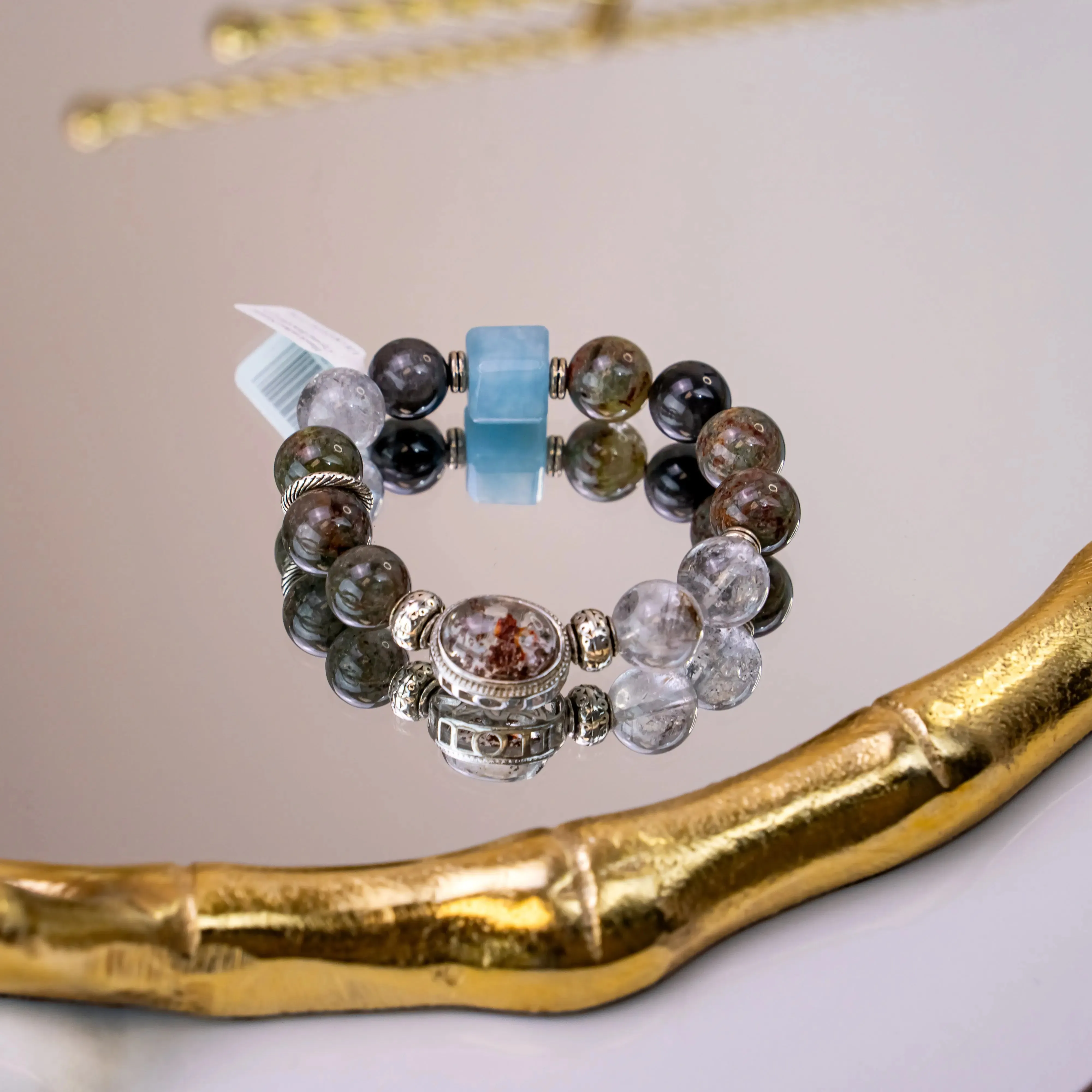 Natural Phantom Quartz & Aquamarine Green Bracelet
